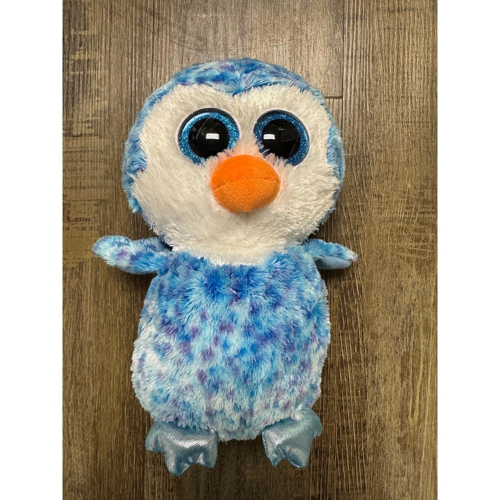 Ty Beanie Boos Ice Cube Penguin Blue Purple Spotted Plush 9 Inch Glitter Eyes